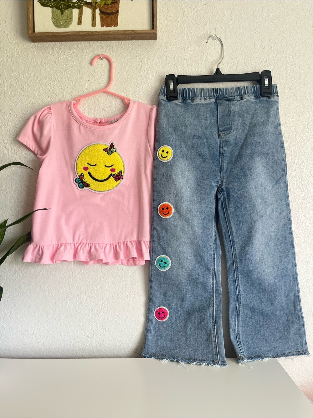 Rare Editions Pink Smiley Tee with Light Blue Denim Jeans